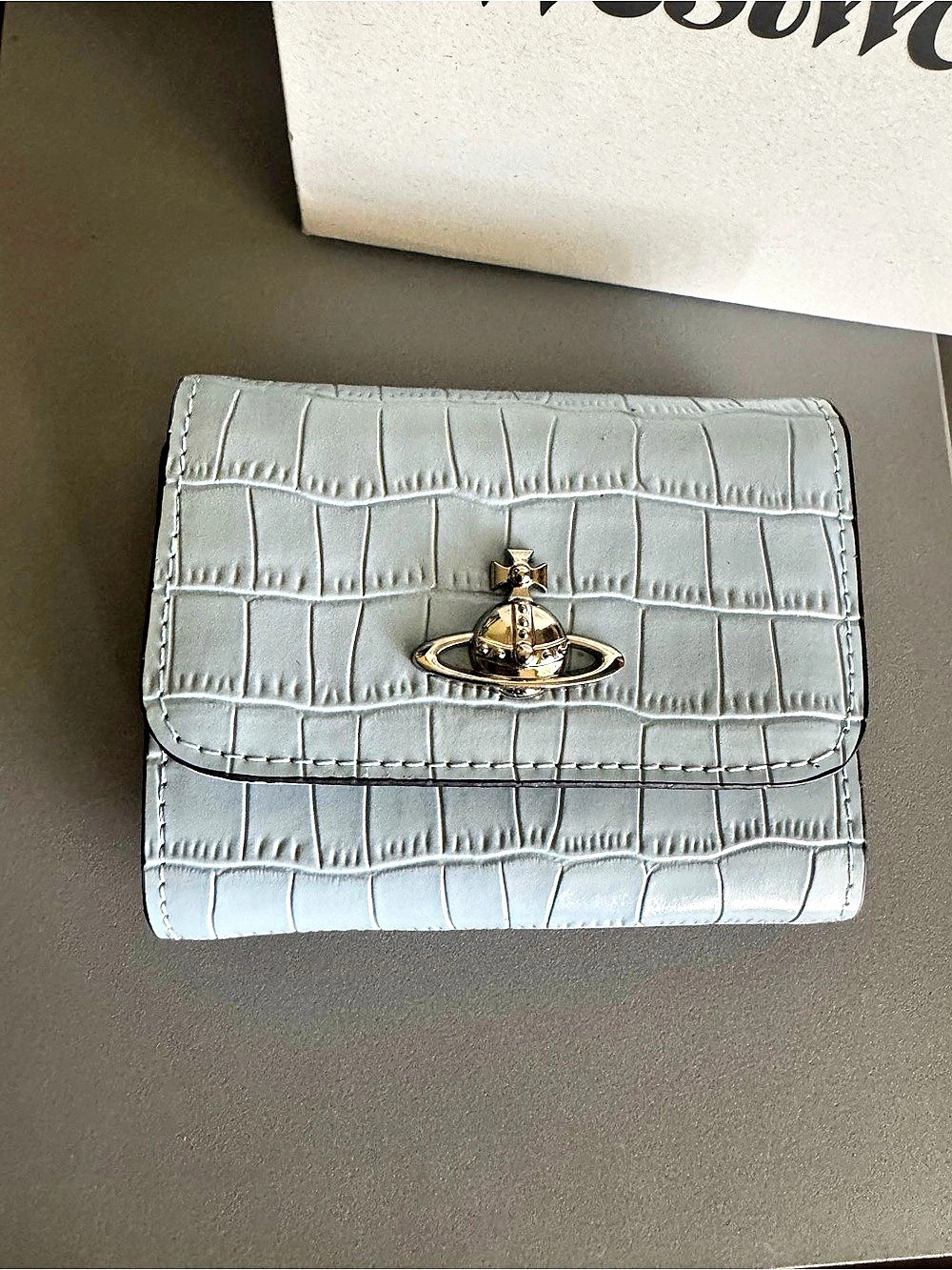 Vivienne Westwood Croc-Embossed Calfskin Trifold / Small Frame Wallet Blue